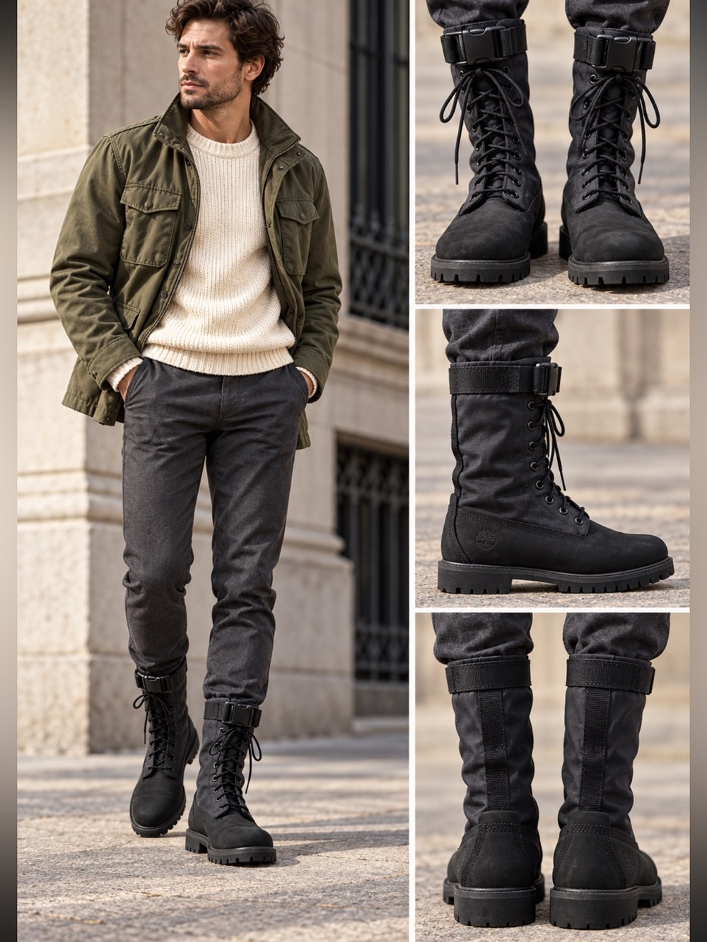 Timberland Men's Black Lace-Up Combat Boots